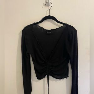 Urban outfitters black lettuce edge crop top with tie #UO #urbanoutfitters